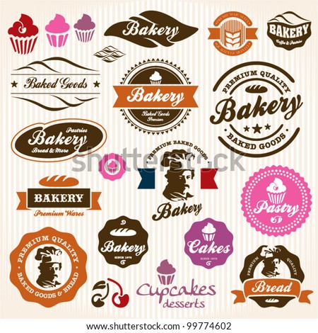 Logo Design Vintage on Bakery Bread Pastry Badges And Labels Retro Vintage Vector Set  Cook