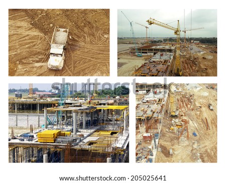 Midst of building huge malls. Construction equipment, machinery, building materials.
