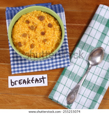 Pumpkin porridge for breakfast. Pumpkin puree. Nourishing porridge. Diet food. Therapeutic diet, improving digestion.