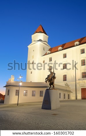 BRATISLAVA, SLOVAKIA - AUGUST 1: Bratislava Castle at night on August 1, 2013 in Bratislava, Slovakia. Castle been built on a hill and overlooks the whole city. First written reference from 907.