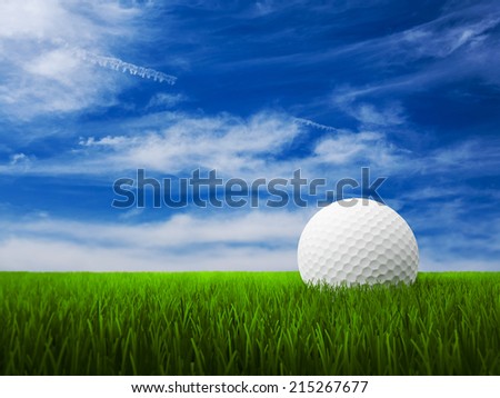 Golf Ball with grass and blue sky