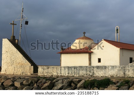 Humble chapel of Our Lady of Guia (Guidance) from the eleventh century near the sea, in Vila do Conde, Porto. It is a place of pilgrimage of portuguese fishermen and sailors of the great sea.