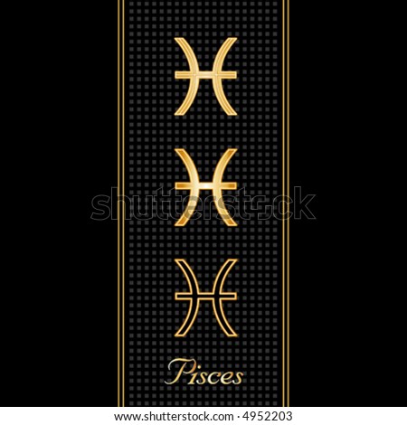 stock vector vector GOLD PISCES SYMBOLS embossed zodiac icons in three 