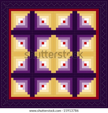 Quilt, Log Cabin Pattern, Barn Raising design variation in purples and 