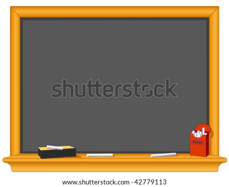 Blackboard, Alphabet, Eraser, Chalk Box. Copy space to add your own text or drawings to this old fashioned wood & slate blackboard for education, literacy, back to school projects.