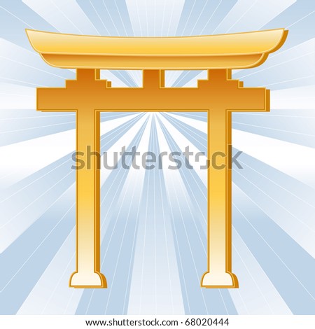 Shinto Symbol, Golden Torii Gate Icon Of Shinto Faith On A Sky Blue ...