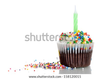 Vanilla Cupcake With Sprinkles Isolated White Background