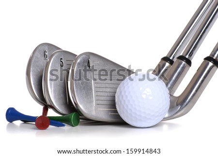 golf equipment clubs ball tees isolated white background