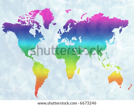 world map with cloud cover and climate colors