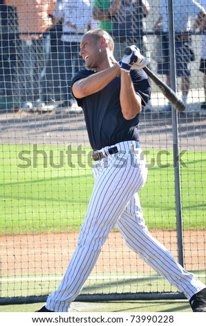 TAMPA, FLORIDA - MARCH 25: Derek Jeter at New York Yankees spring training practice on March 25, 2011 in Tampa, Florida.