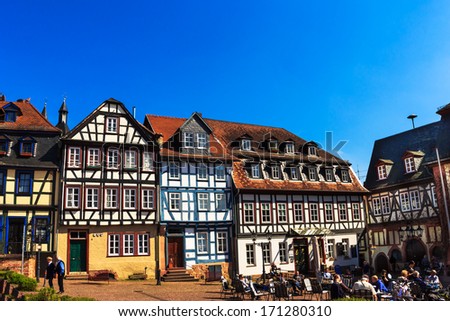 GELNHAUSEN, GERMANY-APRIL 24: Gelnhausen, historical medieval old town in Germany. The geographic center of the European Union in 2010.  Gelnhausen, Germany April 24, 2013