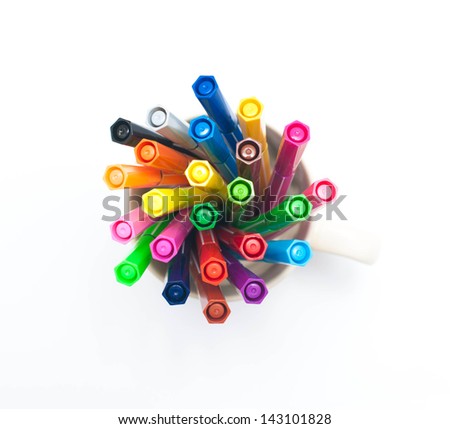 Lots of Assorted Colors Marker Pens Isolated on White Background