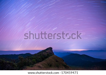 Stars. Star trail night sky at Mon-Jong Mountain ,Chiangmai,Thailand