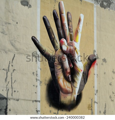 BERLIN, GERMANY - October 29, 2014: mural by the artist Andreas von Chrzanowski on the facade of a house in Berlin