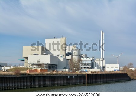 MAGDEBURG, GERMANY - MARCH 7, 2015: energy from waste plant to generate electricity and heat on the banks of the Elbe in the port of Magdeburg