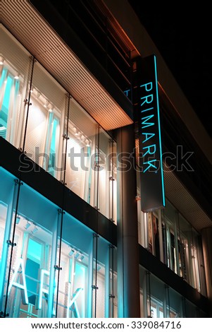 COLOGNE, GERMANY - OCTOBER 19, 2015: Primark store in the center of Cologne at night