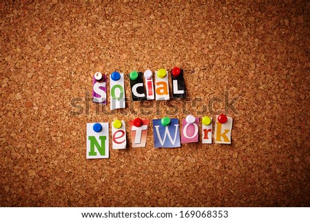 Social Network - Cut out letters pinned on a notice board.