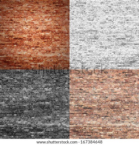 brick wall texture grunge background in black and white and red color, may use to basement or loft interior design