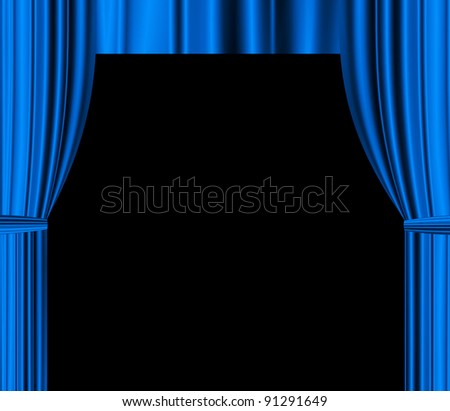 blue theater draperies curtain with black empty space for text