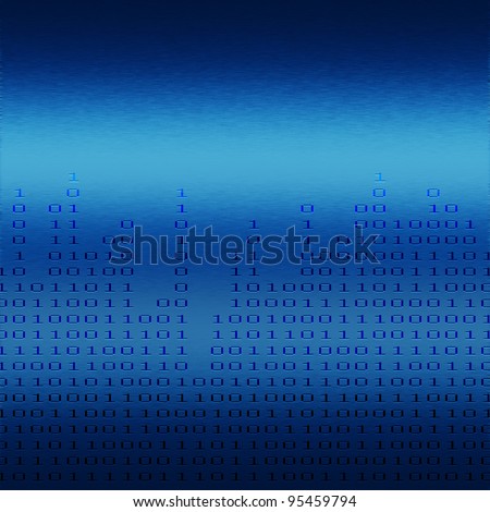 blue metal texture background with digital binary chart and empty space to insert text