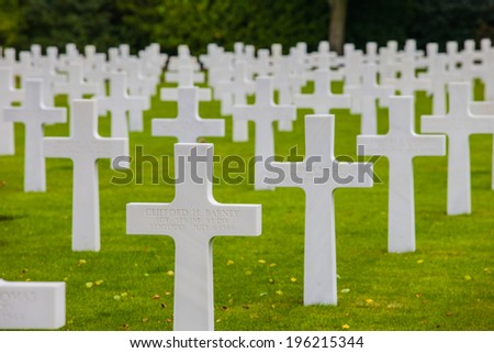 COLLEVILLE-SUR-MER, FRANCE - AUGUST 15: War Graves and Memorial of American cemetery on May 15, 2014 in Collevile, Normandy. On Omaha beach near Collevile vilage was American invastion 1944 year.