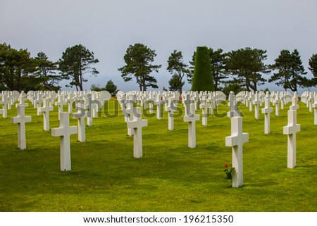 COLLEVILLE-SUR-MER, FRANCE - AUGUST 15: War Graves and Memorial of American cemetery on May 15, 2014 in Collevile, Normandy. On Omaha beach near Collevile vilage was American invastion 1944 year.