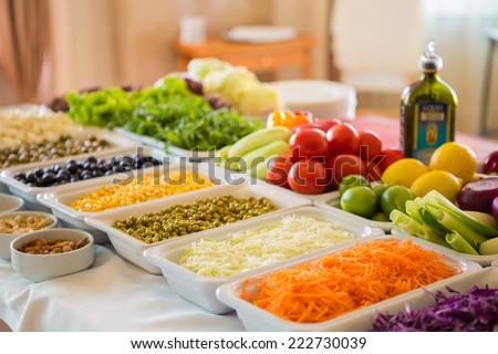 salad bar with vegetables in the restaurant, healthy food