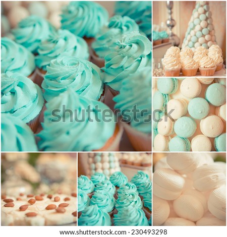 sweets on the wedding table. Vintage color. Soft focus. Creative background