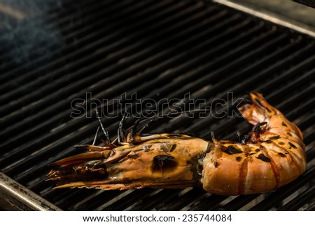 Grilled prawns on the grill. Shallow dof.