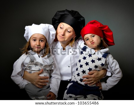 family cook chef with kitchen hats