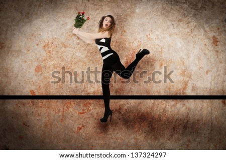 lady runs in a empty room
