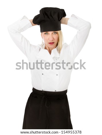 blonde cooker with black chef hat