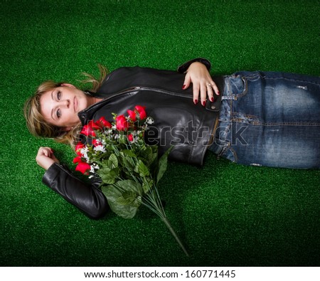 nice blonde woman lying down