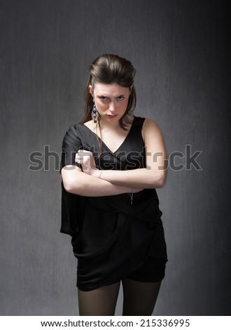 angry emotion for a girl with black dress