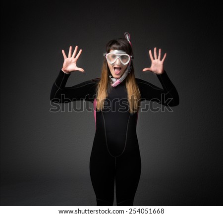 diver screaming with fear on face