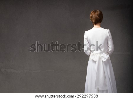 bride girl back side, textured background