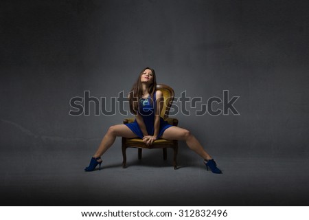 nice girl allure with open legs, dark background
