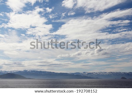 Landscape with sea and mountains in northern Norway