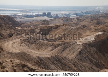 View from Mount Sodom with Dead Sea Works Plant in the background, Israel