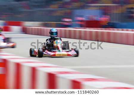 SINGAPORE - AUG 19: Thaddeus Lee, number 708, competes in Singapore Karting Championship, Round 2, on Aug 19, 2012 in Singapore.