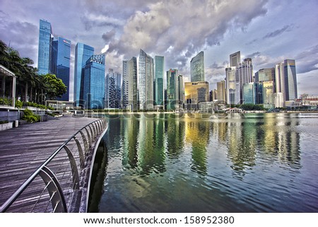 SINGAPORE - OCT 18: Marina Bay Financial District on Oct 18, 2013 in Singapore. Marina Bay is a bay near Central Area in the southern part of Singapore, and lies to the east of the Downtown Core.