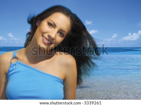 beautiful girl by the blue ocean. More pictures of her in my portfolio.