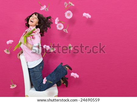 Girls With Flowers. playful girls with flowers