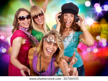 three beautiful girls making party