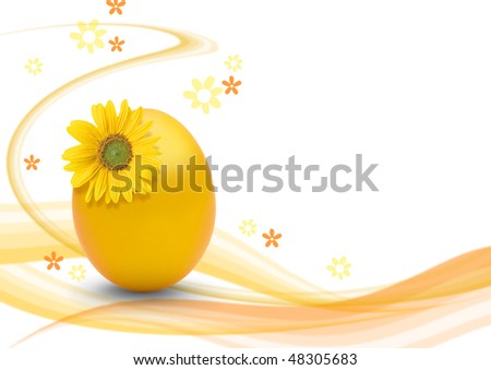 yellow easteregg with white background ans swirls for making a postcard