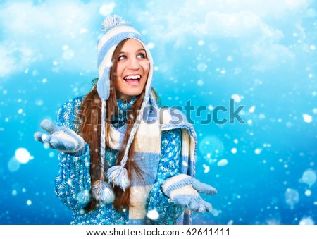 pretty girl with lots of snowflakes