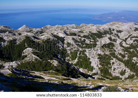Picturesque mountain range in Nature Park Biokovo on Dalmatian coast near Makarska Riviera in Croatia