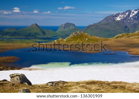 Scenic landscape of Lofoten islands in Norway during summer