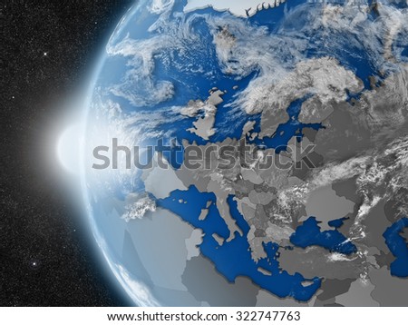 Concept of planet Earth as seen from space but with political borders aimed at European continent
