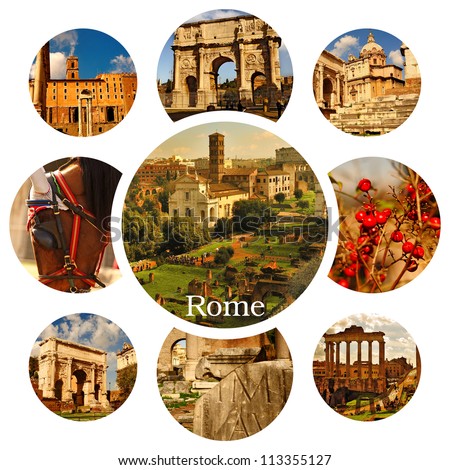 Beautiful photos of the famous places in Rome. Collage